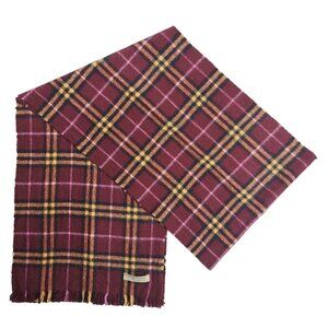 BURBERRY London Classic Nova Check Knit 100% Cashmere Maroon Rectangle SCARF